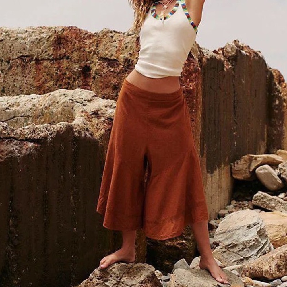 Free People Celina Culotte Wide Leg‎ Pants Sugar Almond Small New New With Tags - Picture 2 of 9